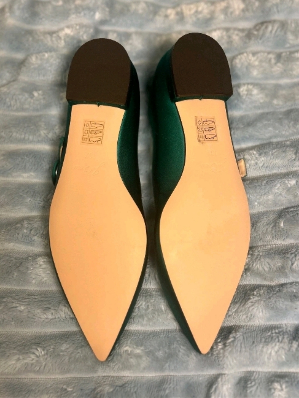 J. Crew Emerald Satin Pointed Mary Jane Flats; NWOT - Picture 4 of 5